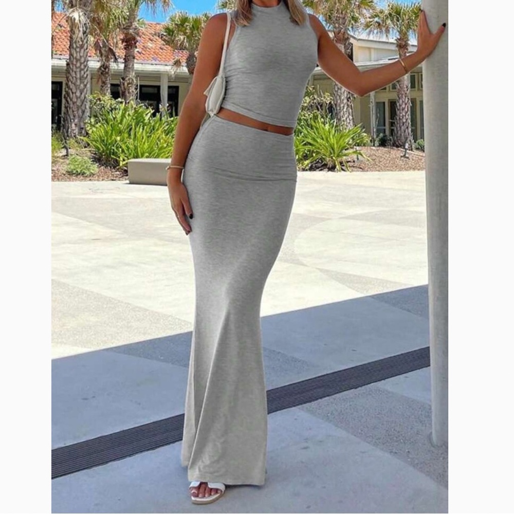 Bodycon Grey Set Foldover Top and Skirt
